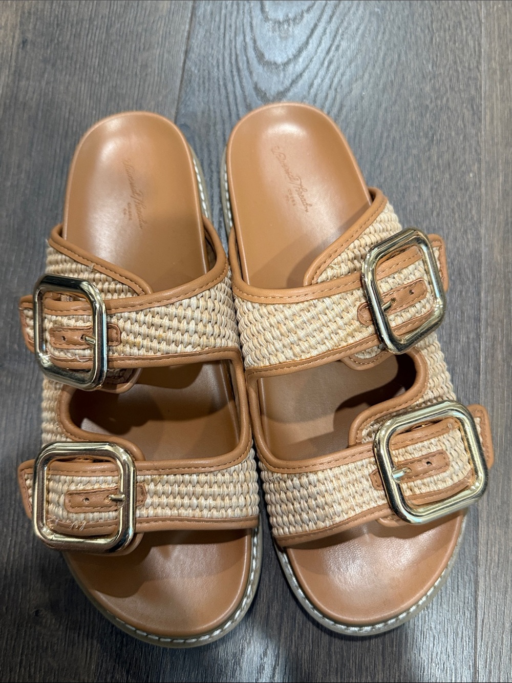 Universal Thread Tan Woven Double-Buckle Slide Sandals